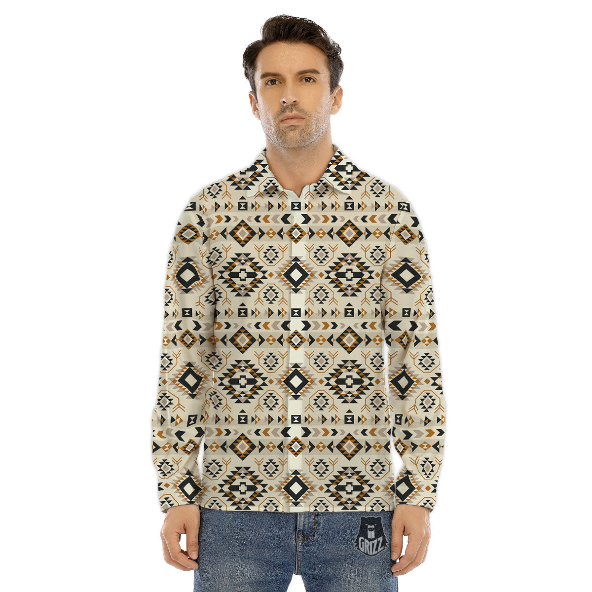 Navajo Geometric Style Print Pattern Men's Dress Shirts-grizzshop