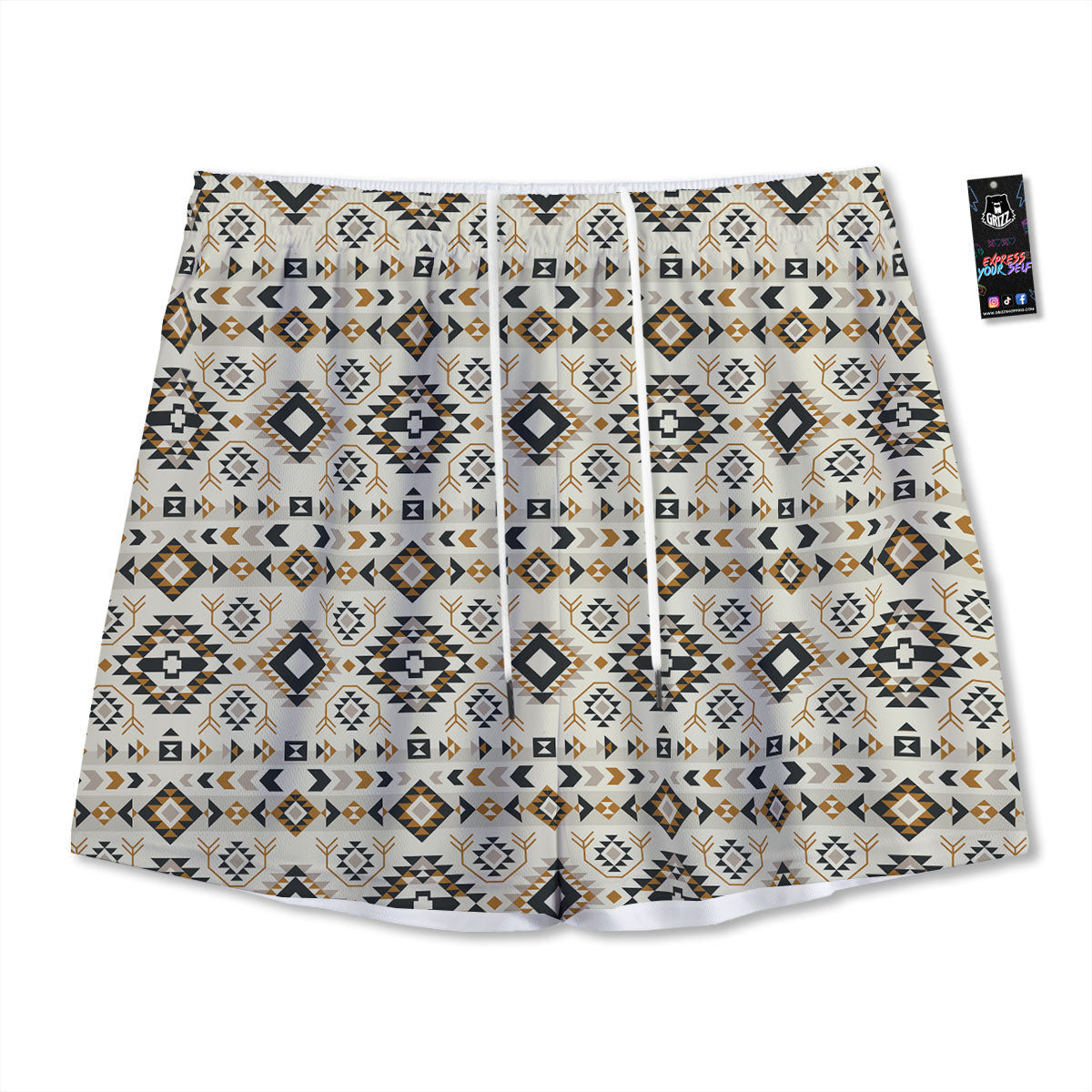 Navajo Geometric Style Print Pattern Mesh Shorts