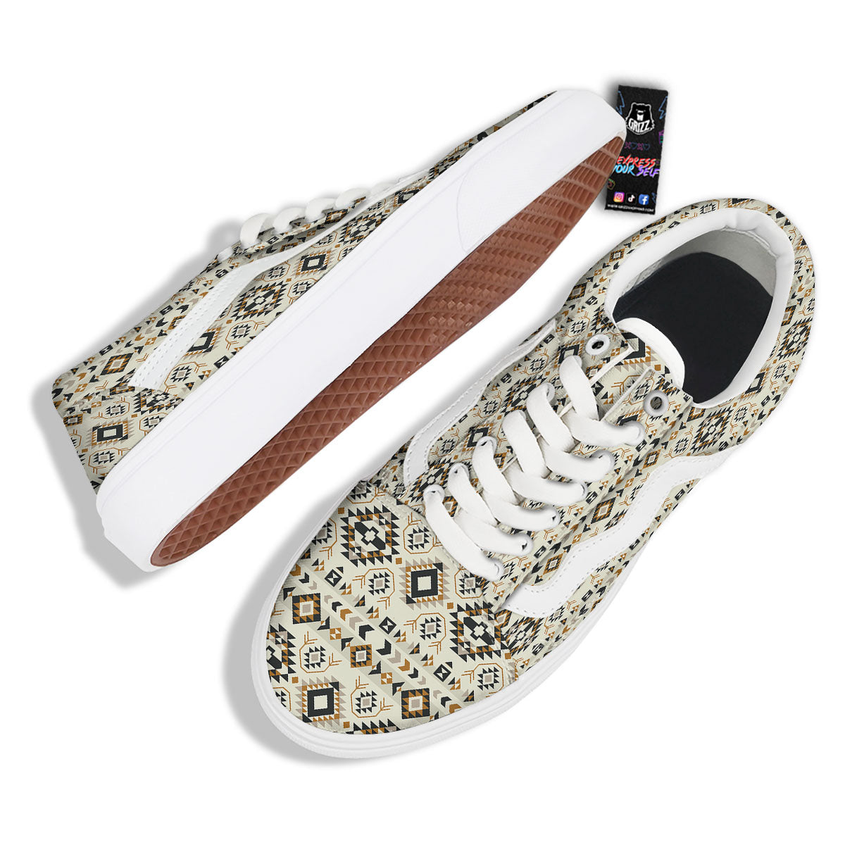 Navajo Geometric Style Print Pattern Skate Shoes-grizzshop
