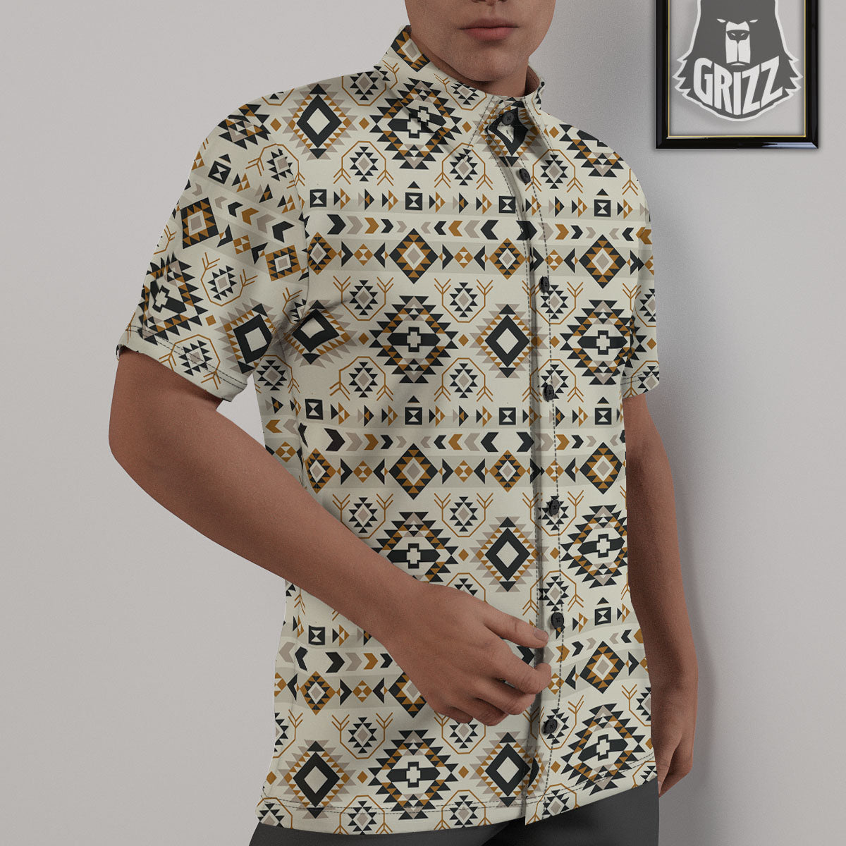 Navajo Geometric Style Print Pattern Untucked Shirts-grizzshop