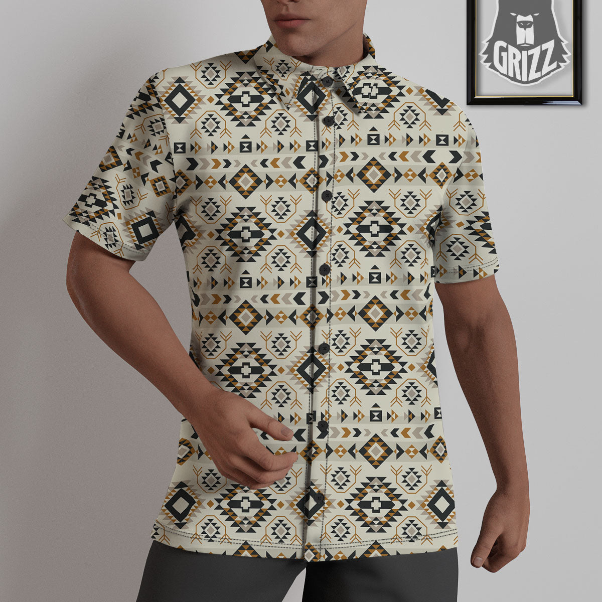 Navajo Geometric Style Print Pattern Untucked Shirts-grizzshop