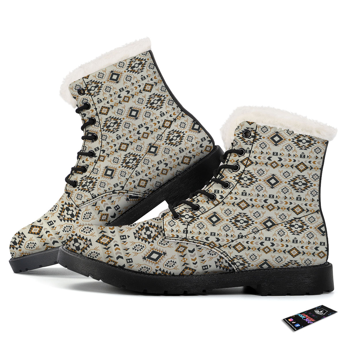 Navajo Geometric Style Print Pattern Winter Boots-grizzshop