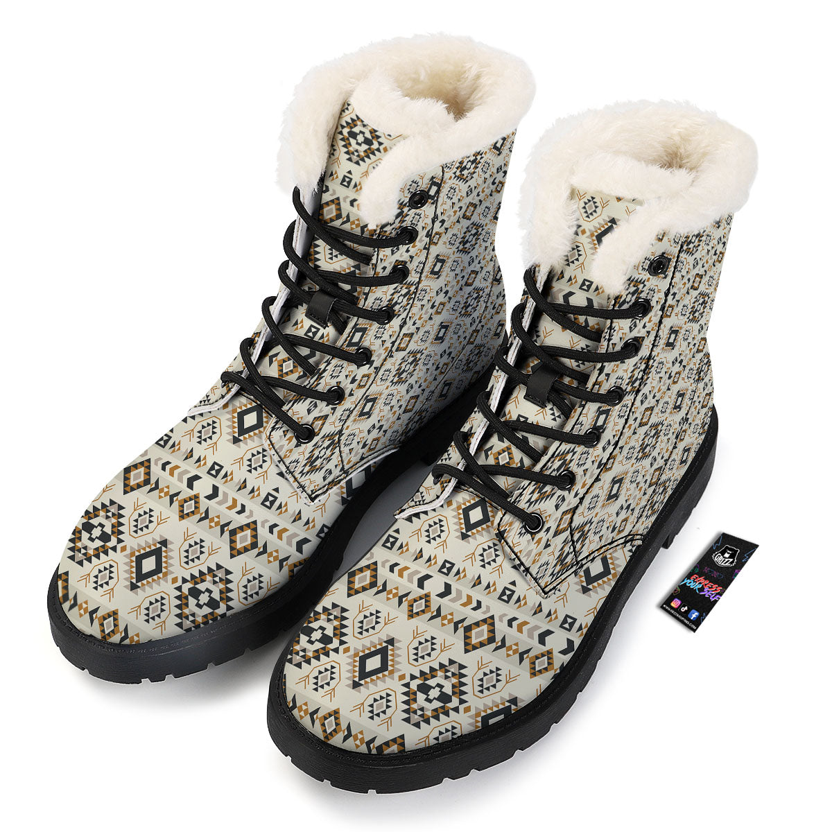 Navajo Geometric Style Print Pattern Winter Boots-grizzshop