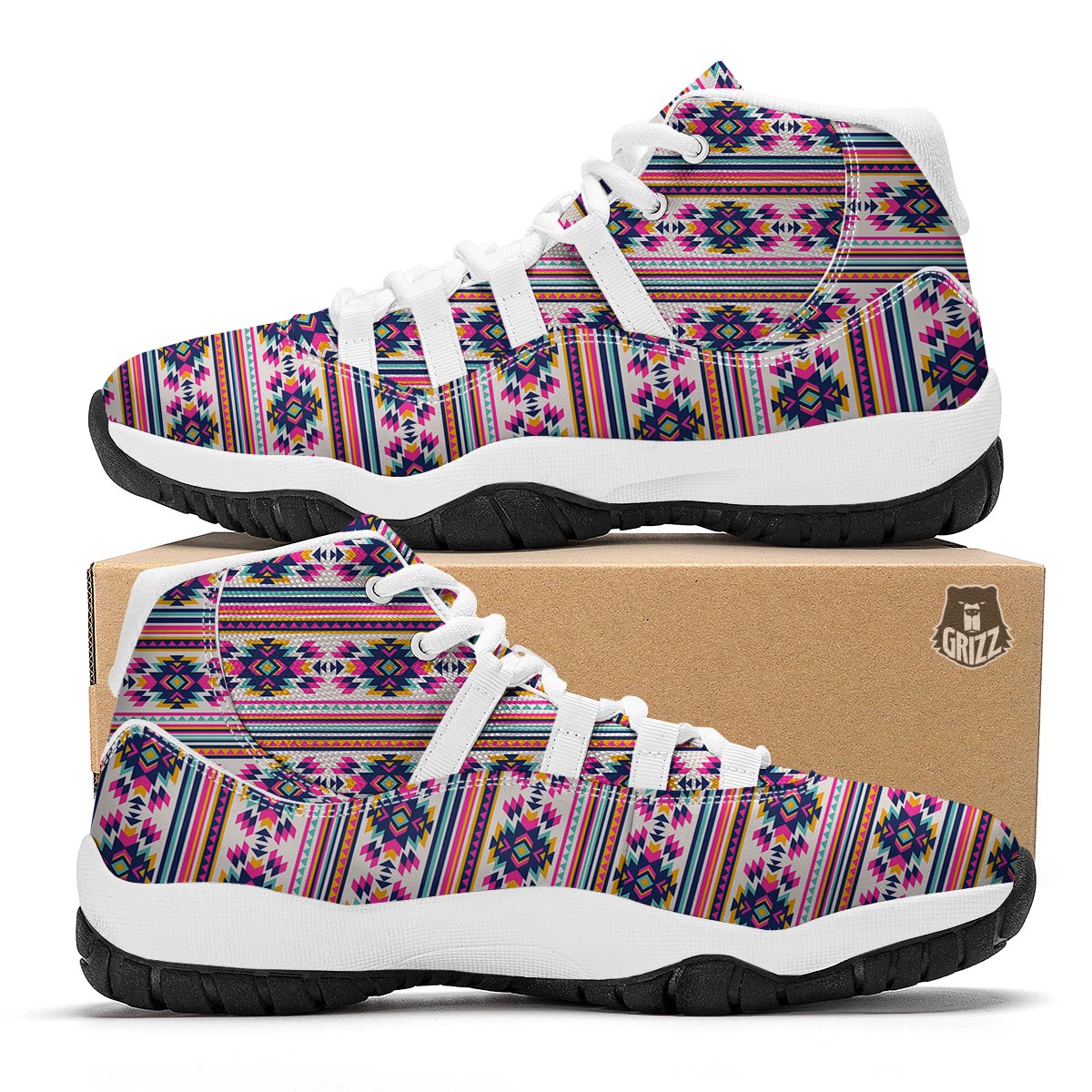 Navajo Native American Indians Aztec Tribal Print White Bball Shoes-grizzshop