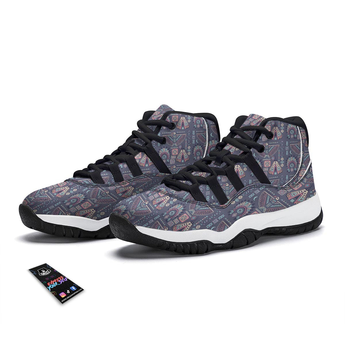 Navajo Native Aztec Indians American Tribal Print Black Bball Shoes-grizzshop