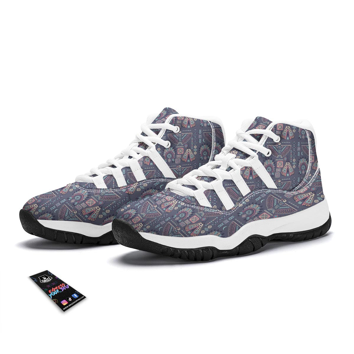 Navajo Native Aztec Indians American Tribal Print White Bball Shoes-grizzshop
