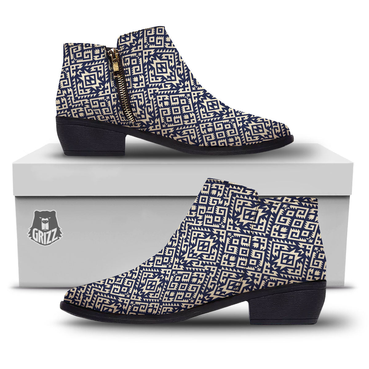 Navajo Native Indian Print Pattern Ankle Boots-grizzshop
