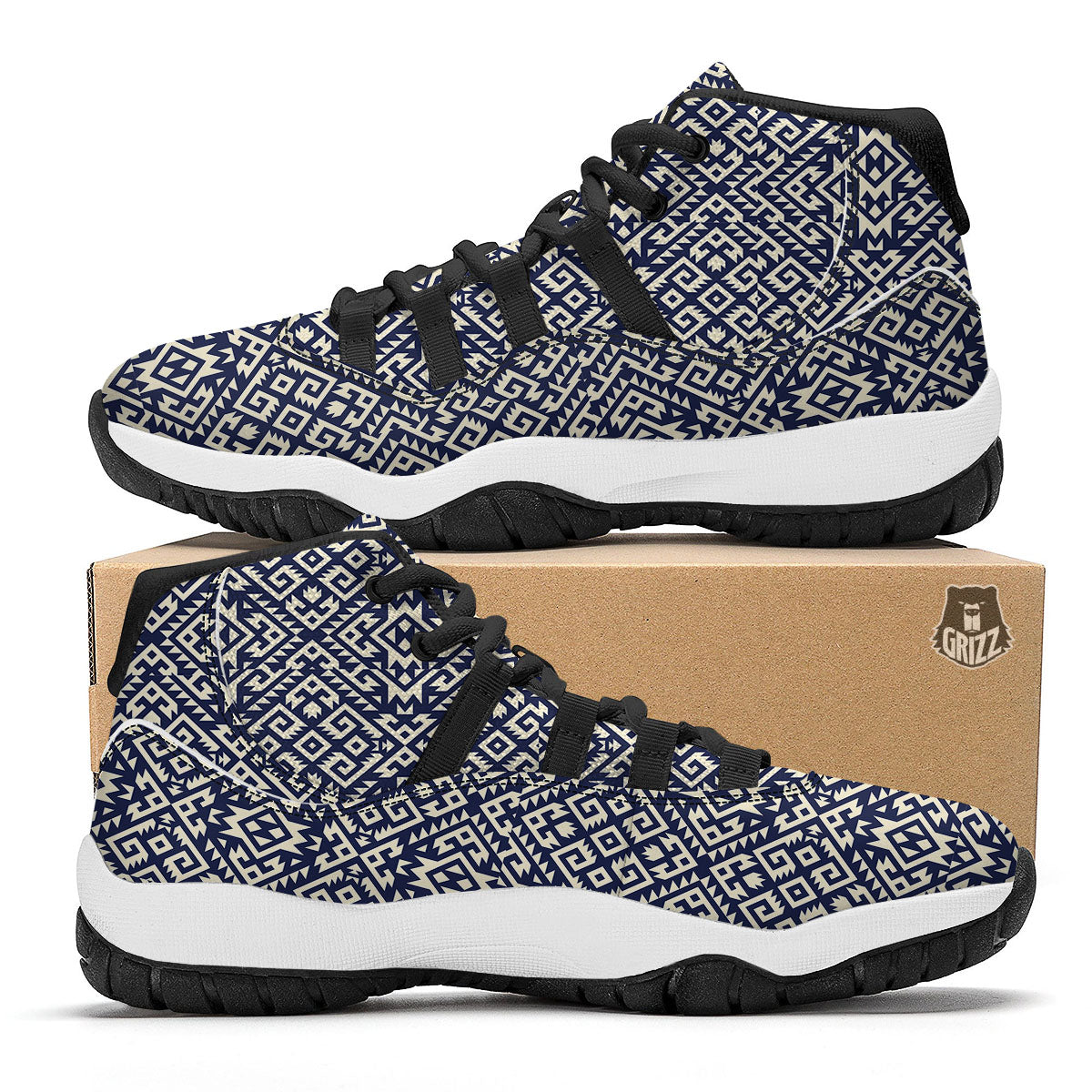 Navajo Native Indian Print Pattern Black Bball Shoes-grizzshop