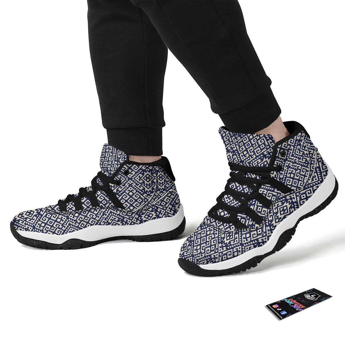 Navajo Native Indian Print Pattern Black Bball Shoes-grizzshop