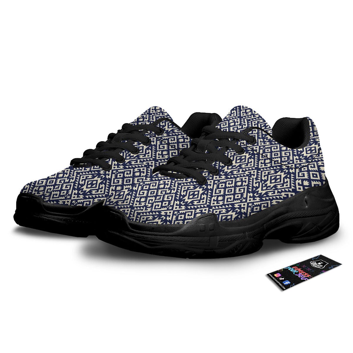 Navajo Native Indian Print Pattern Black Chunky Shoes-grizzshop