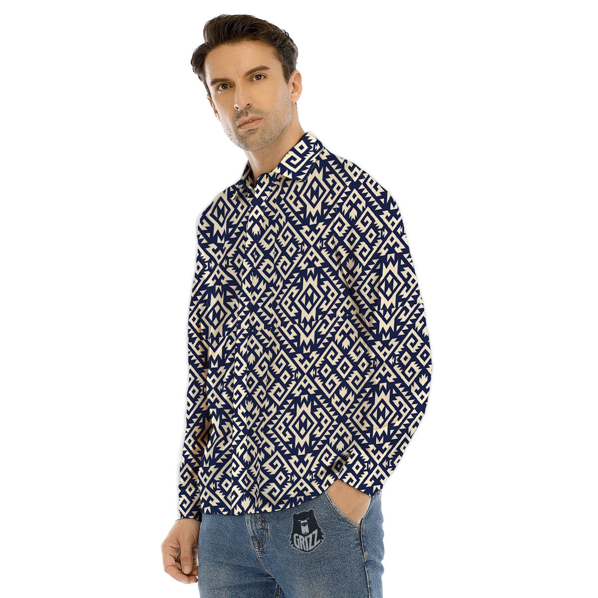 Navajo Native Indian Print Pattern Men's Dress Shirts-grizzshop