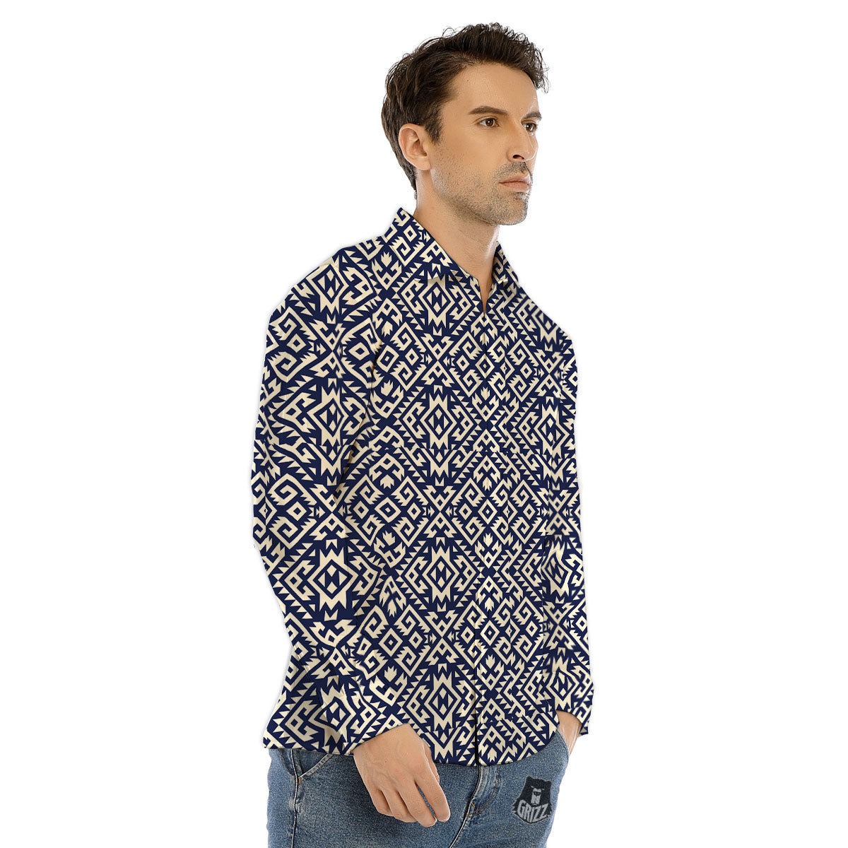 Navajo Native Indian Print Pattern Men's Dress Shirts-grizzshop