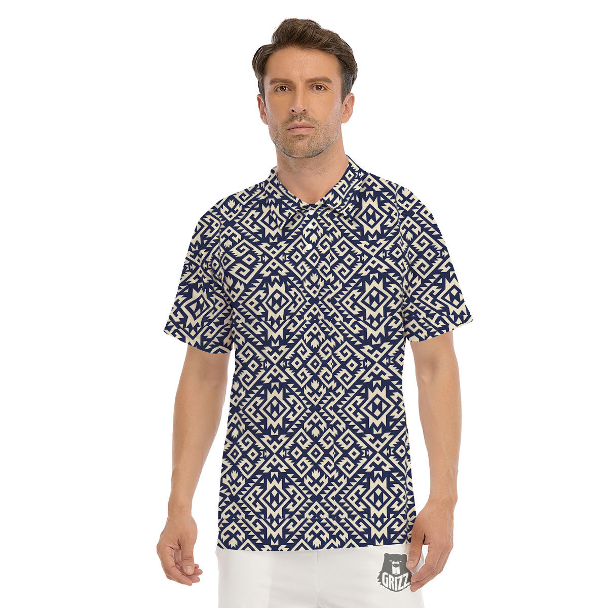 Navajo Native Indian Print Pattern Men's Golf Shirts-grizzshop