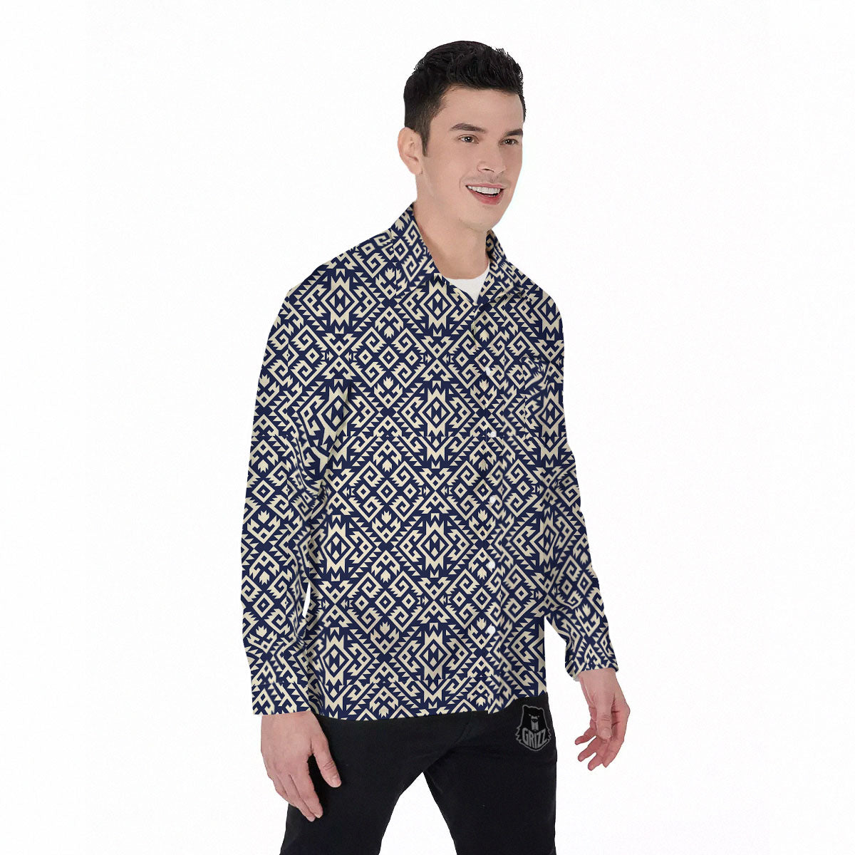 Navajo Native Indian Print Pattern Men's Long Sleeve Shirts-grizzshop