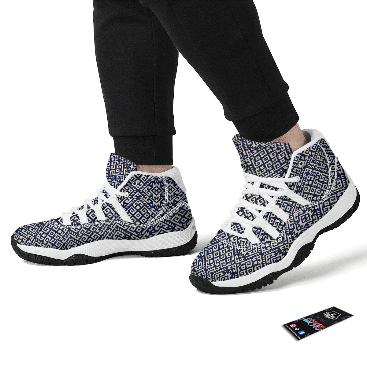Navajo Native Indian Print Pattern White Bball Shoes-grizzshop