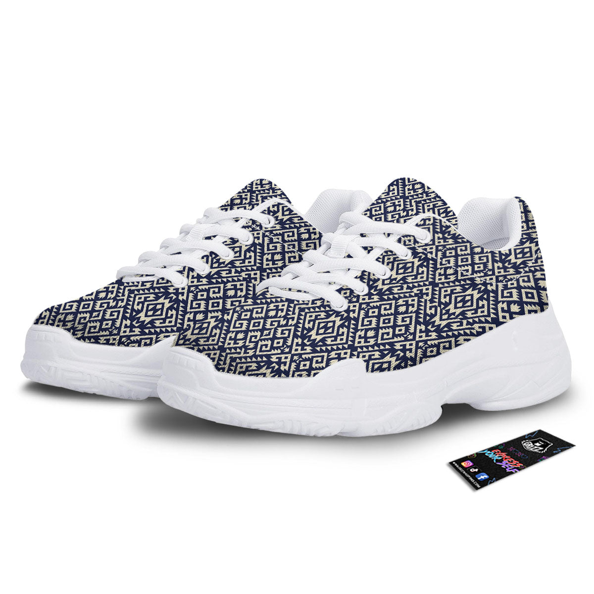 Navajo Native Indian Print Pattern White Chunky Shoes-grizzshop