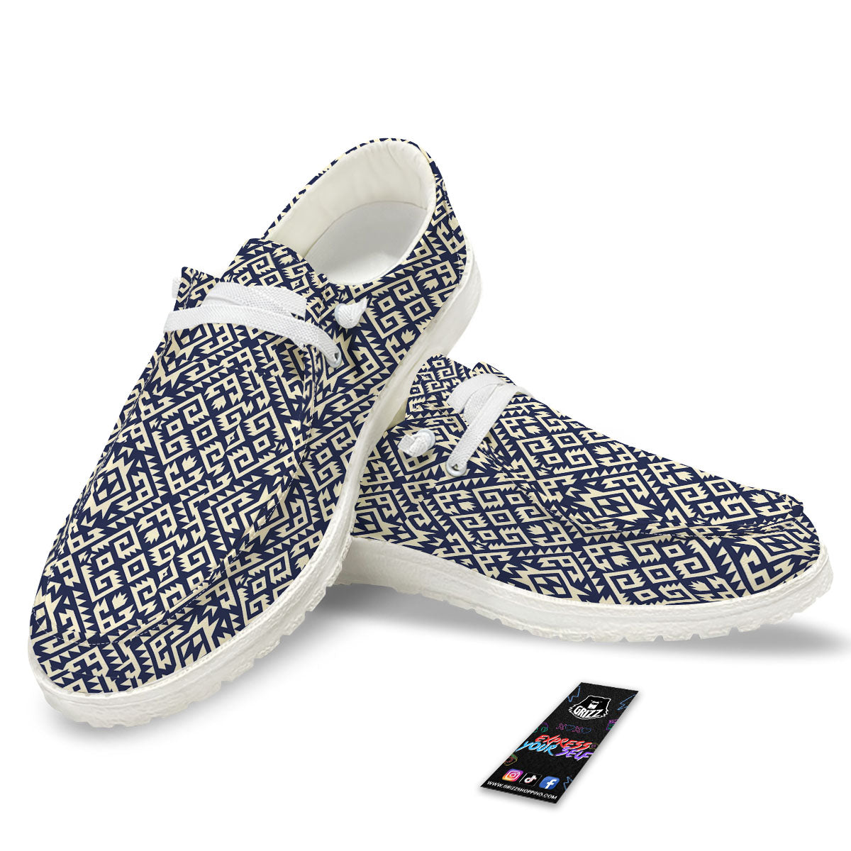 Navajo Native Indian Print Pattern White Loafers-grizzshop