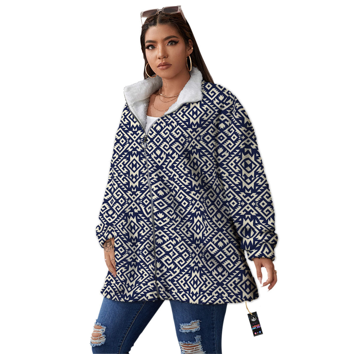 Navajo Native Indian Print Pattern Women's Sherpa Jacket-grizzshop