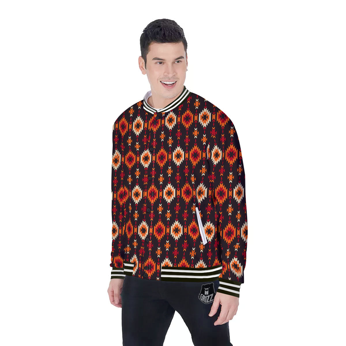 Navajo Native Pattern Baseball Jacket-grizzshop