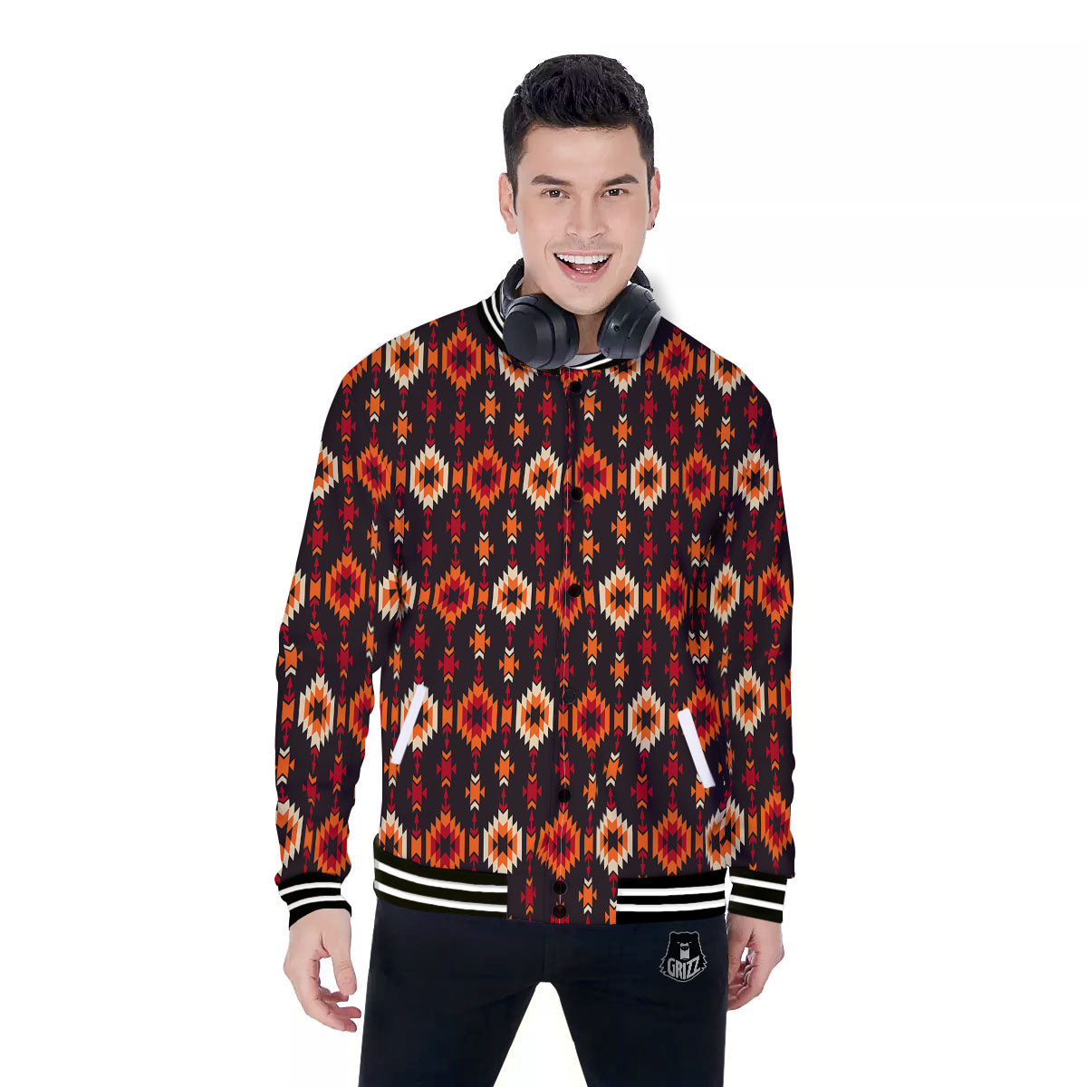 Navajo Native Pattern Baseball Jacket-grizzshop