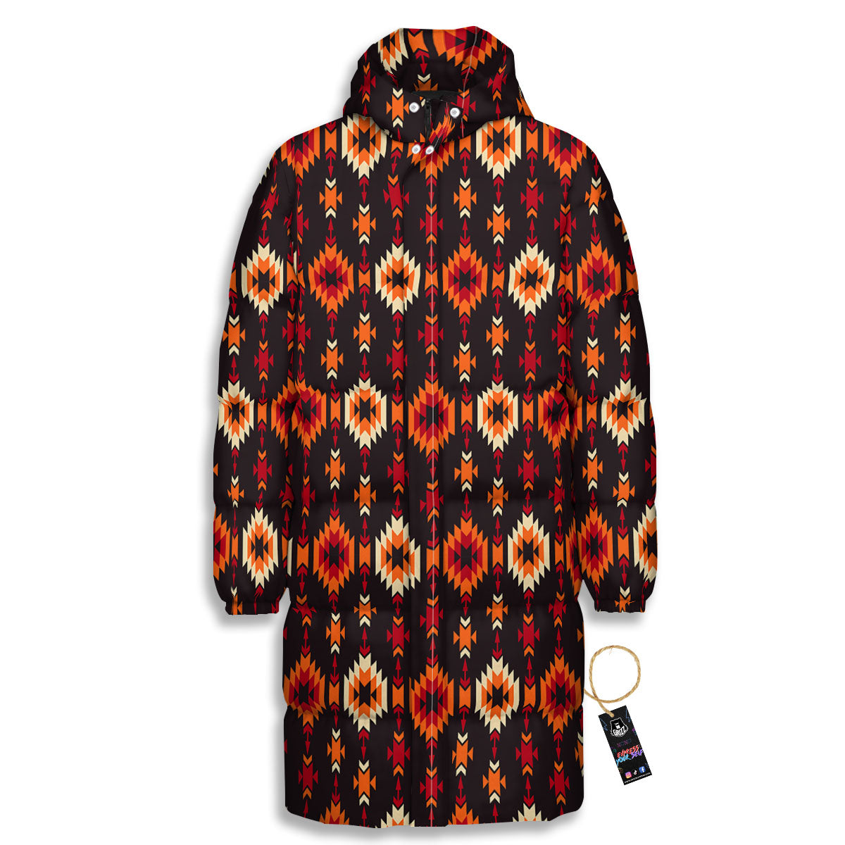 Navajo Native Pattern Long Down Jacket-grizzshop