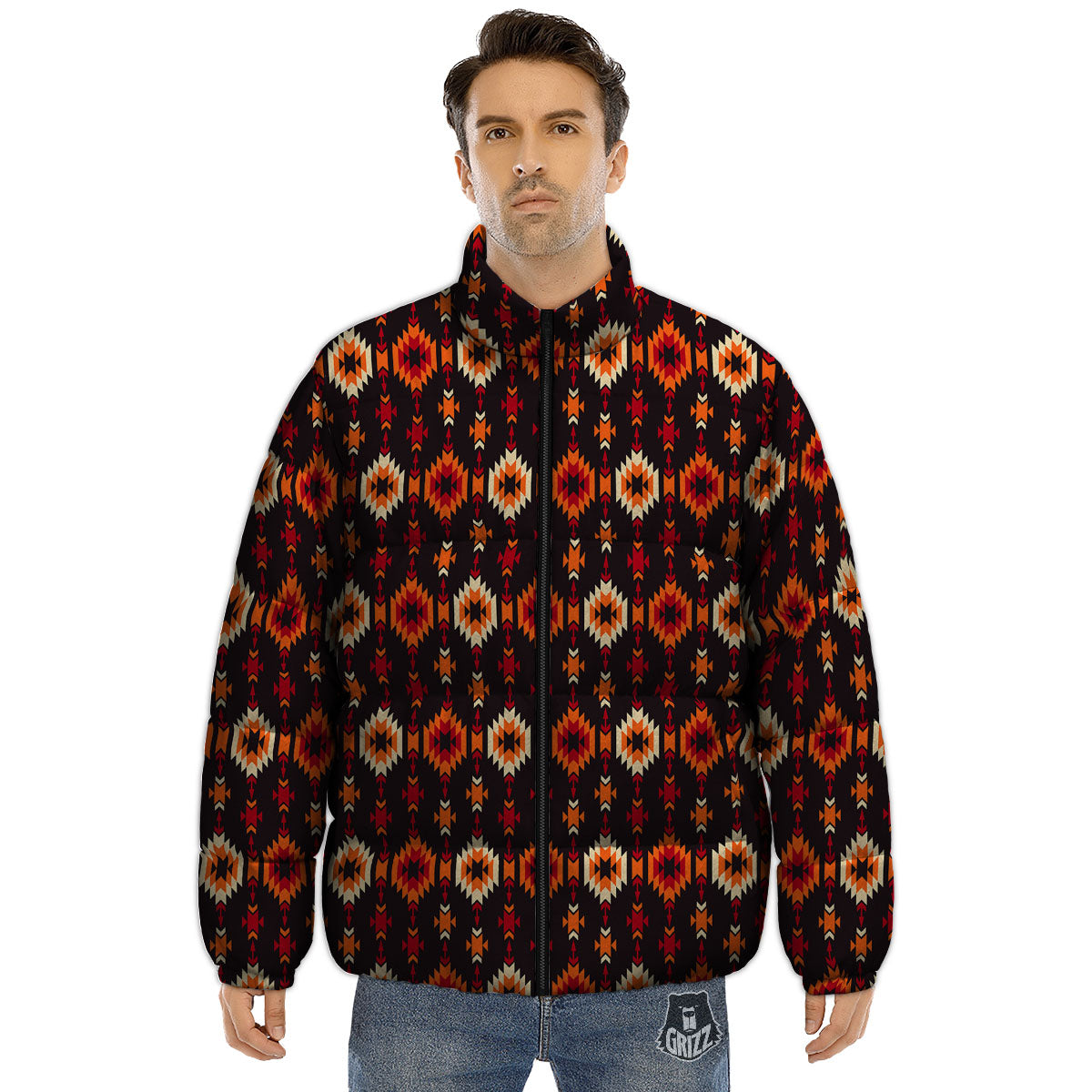 Navajo Native Pattern Puffer Jacket-grizzshop