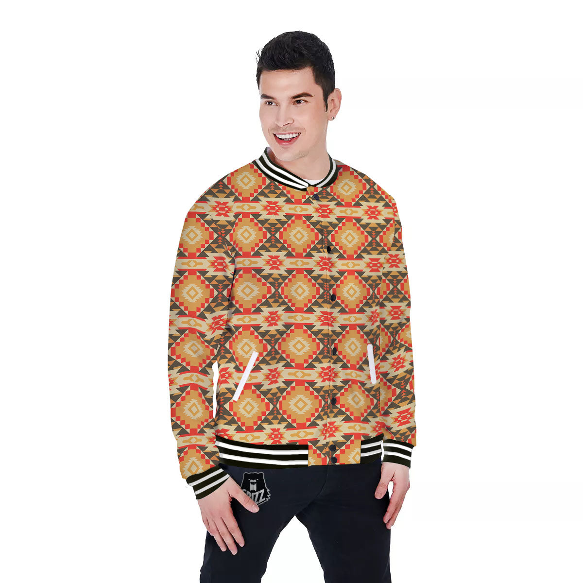 Navajo Native Print Pattern Baseball Jacket-grizzshop