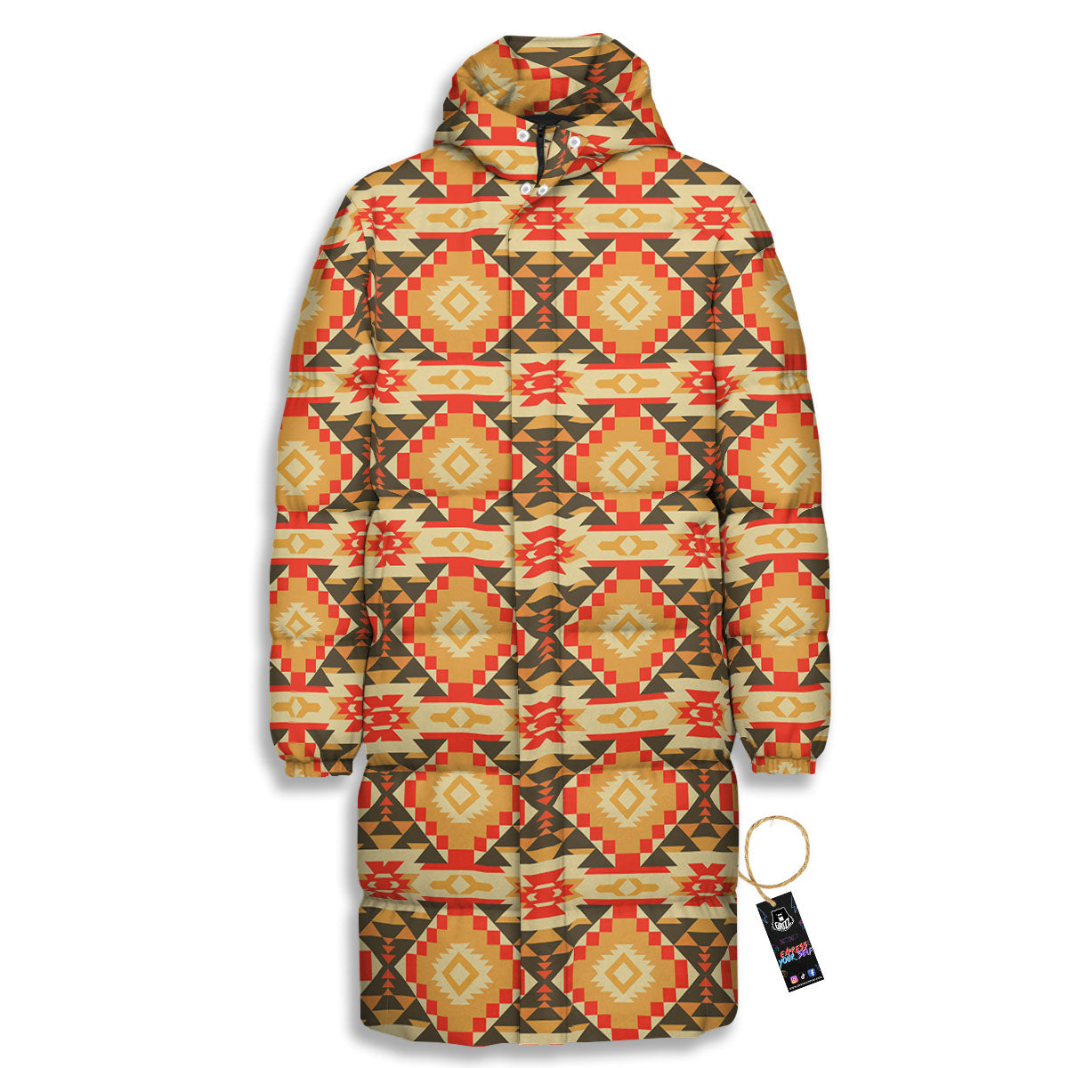 Navajo Native Print Pattern Long Down Jacket-grizzshop