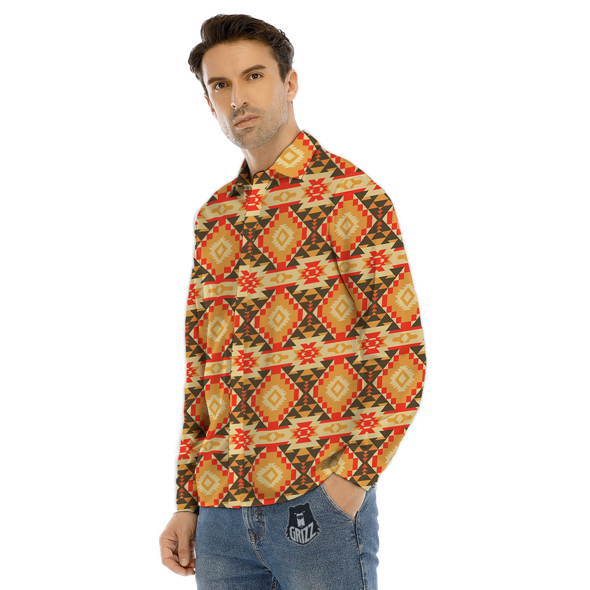 Navajo Native Print Pattern Men's Dress Shirts-grizzshop