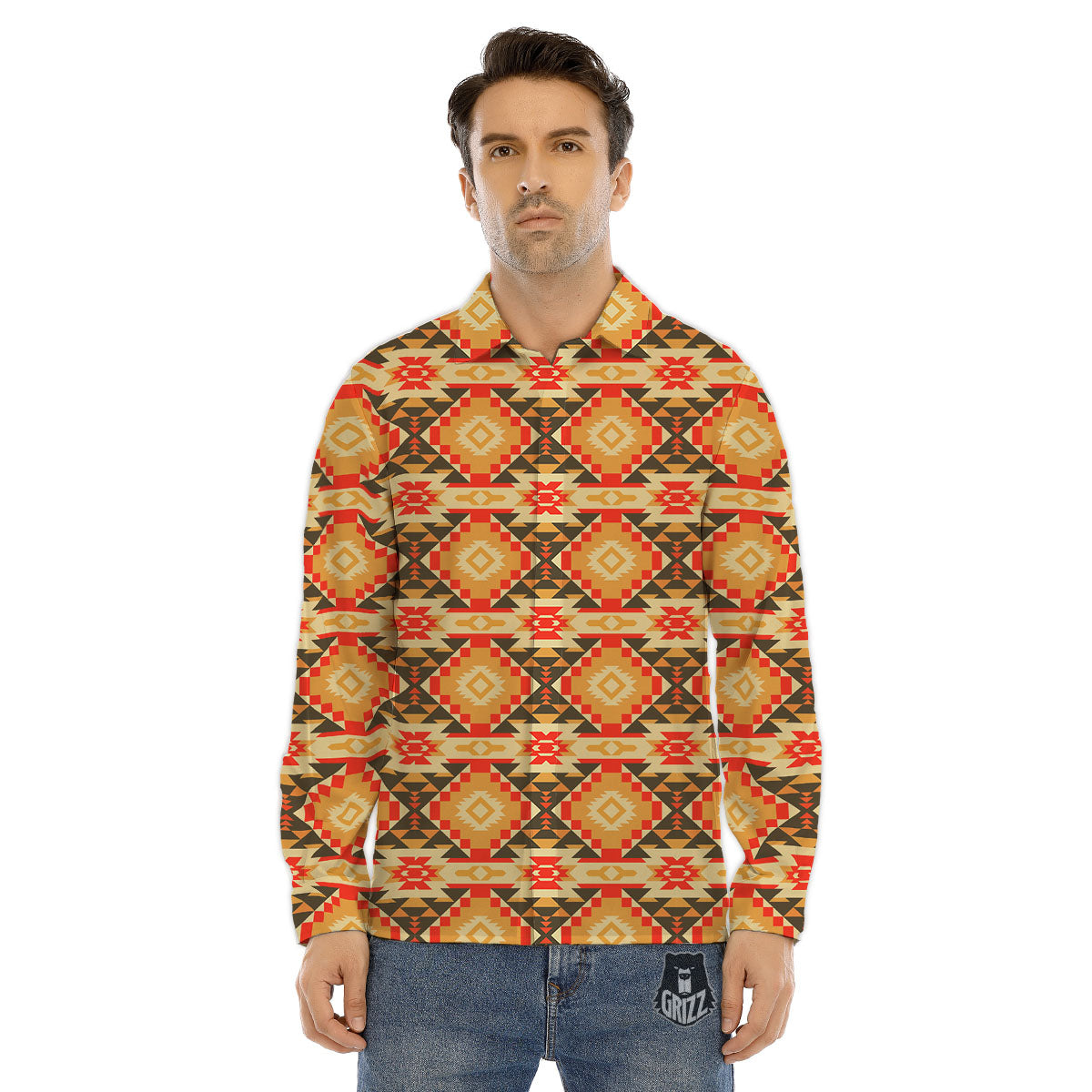 Navajo Native Print Pattern Men's Dress Shirts-grizzshop