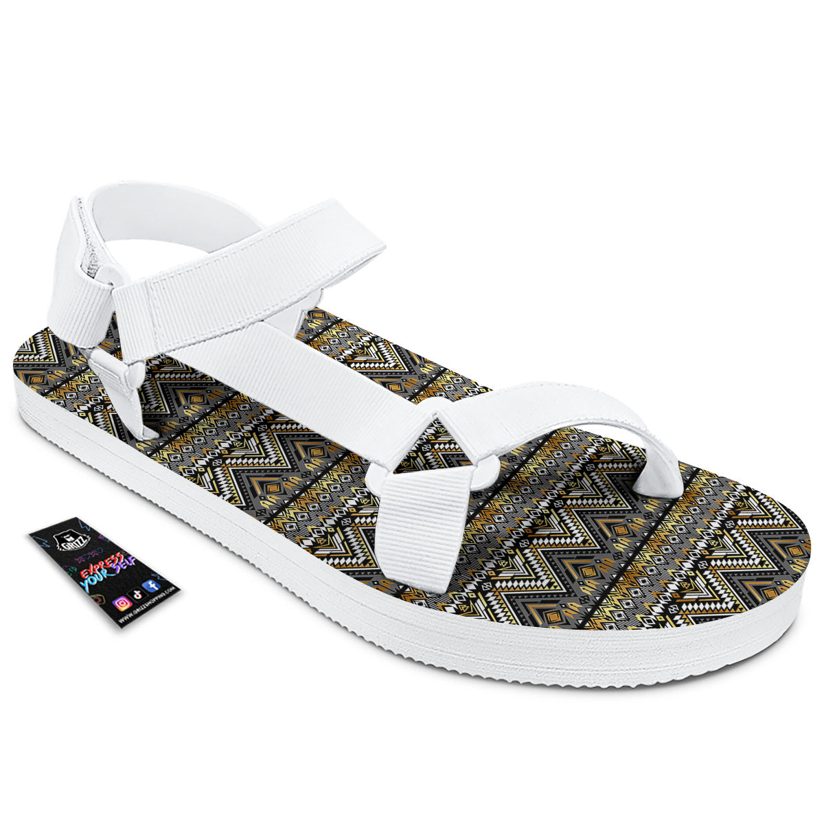 Navajo Native Tribal Print Pattern White Open Toe Sandals-grizzshop