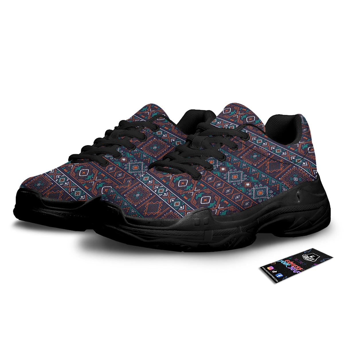 Navajo Retro Tribal Print Pattern Black Chunky Shoes-grizzshop