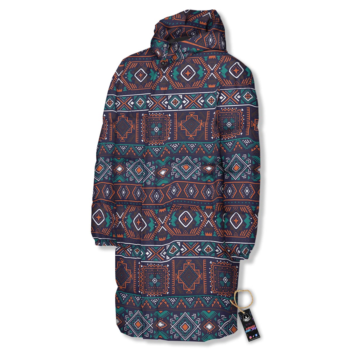 Navajo Retro Tribal Print Pattern Long Down Jacket-grizzshop