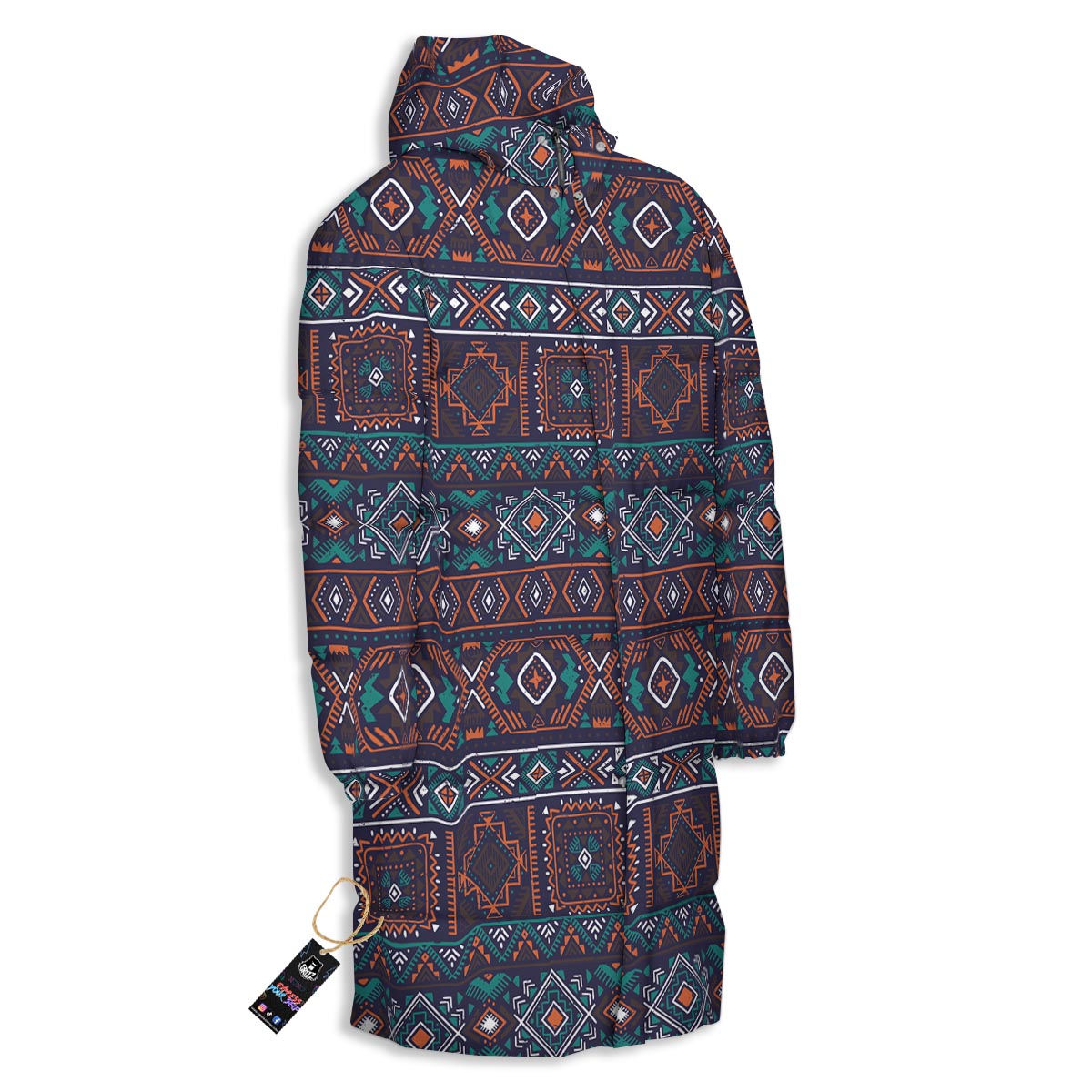 Navajo Retro Tribal Print Pattern Long Down Jacket-grizzshop