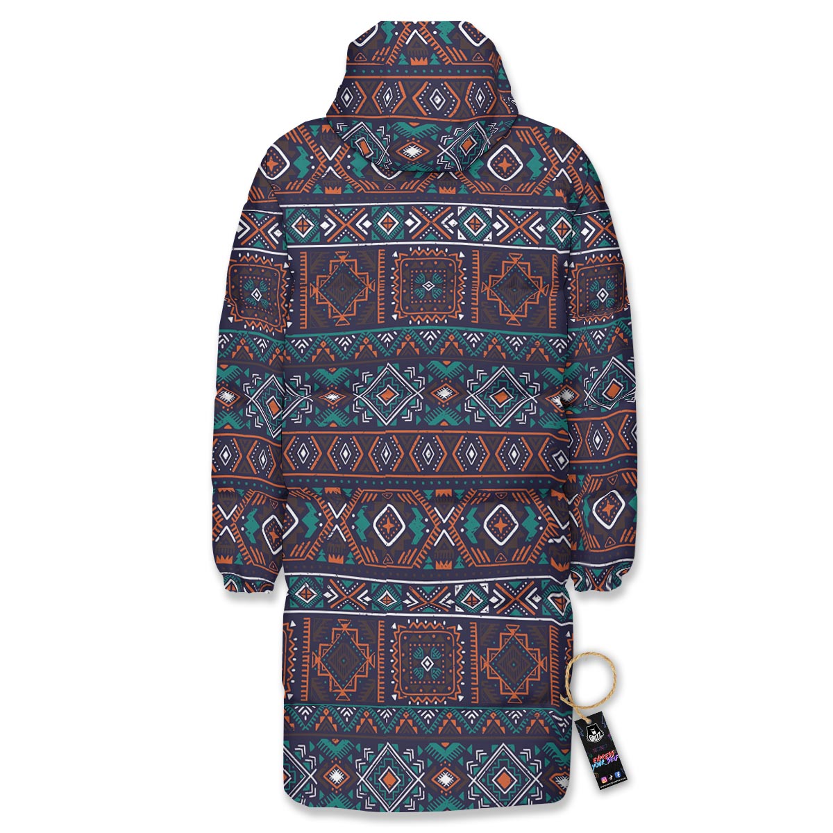 Navajo Retro Tribal Print Pattern Long Down Jacket-grizzshop