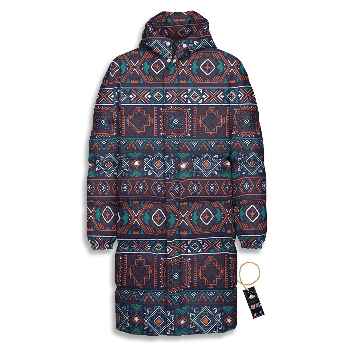 Navajo Retro Tribal Print Pattern Long Down Jacket-grizzshop