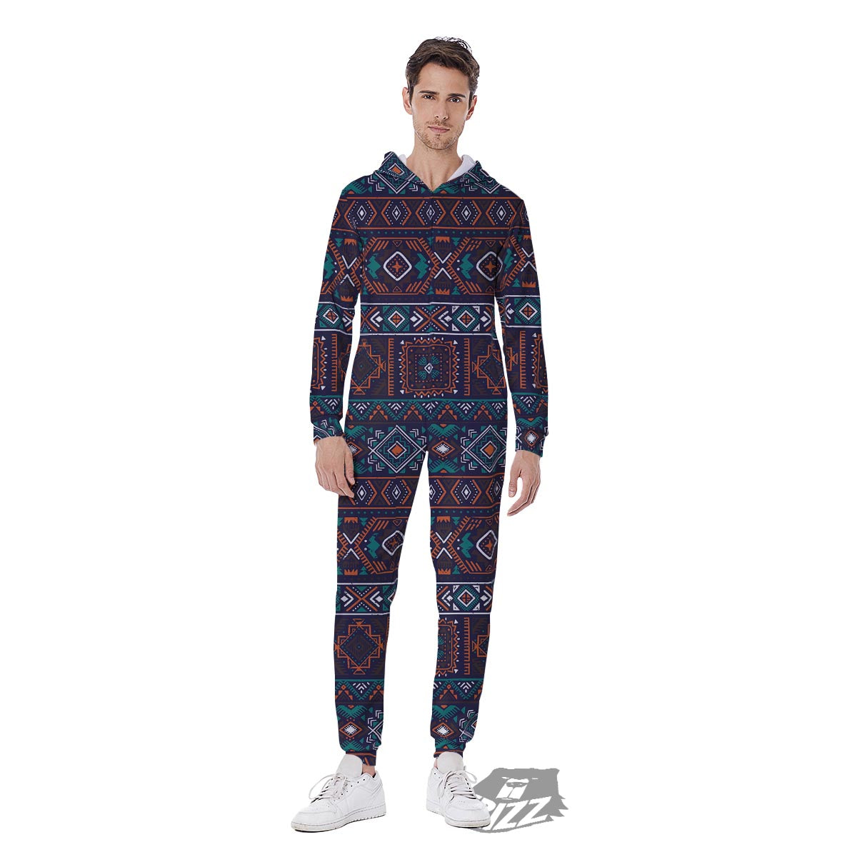 Navajo Retro Tribal Print Pattern Men's Jumpsuit-grizzshop