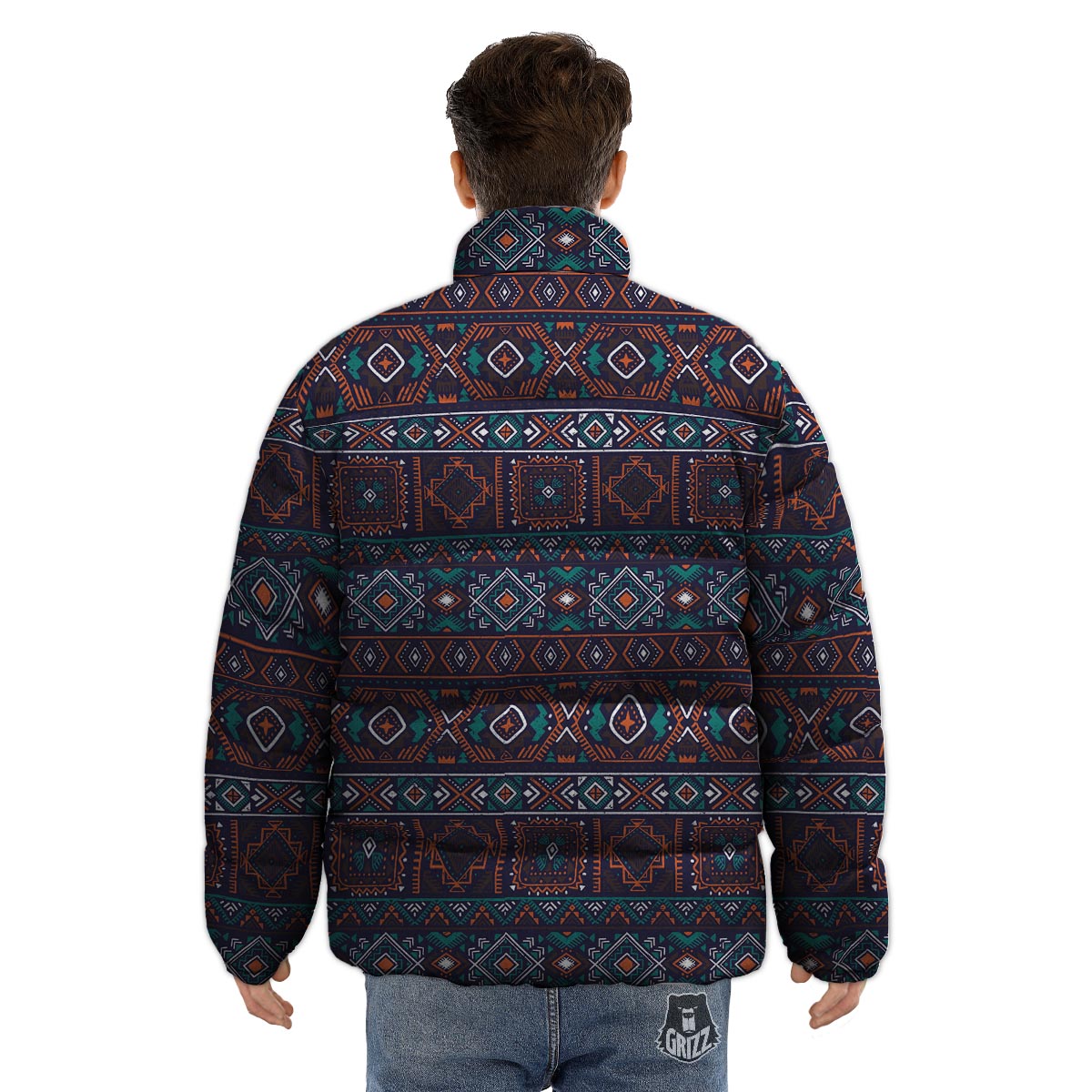 Navajo Retro Tribal Print Pattern Puffer Jacket-grizzshop