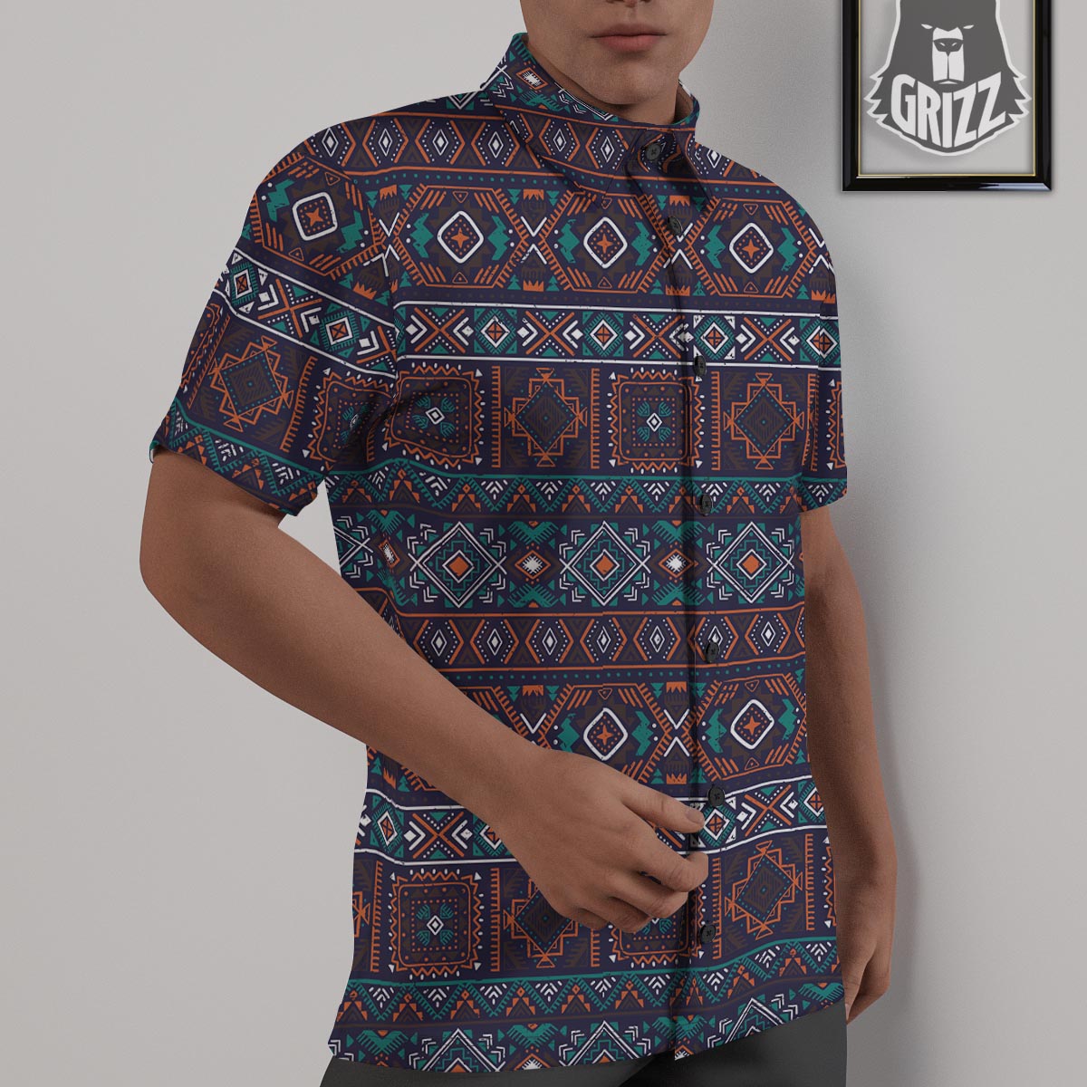 Navajo Retro Tribal Print Pattern Untucked Shirts-grizzshop