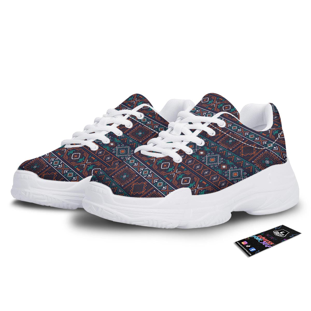 Navajo Retro Tribal Print Pattern White Chunky Shoes-grizzshop