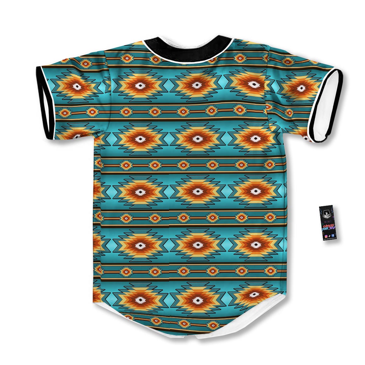 Navajo Teal Southwestern Print Pattern Baseball Jersey-grizzshop