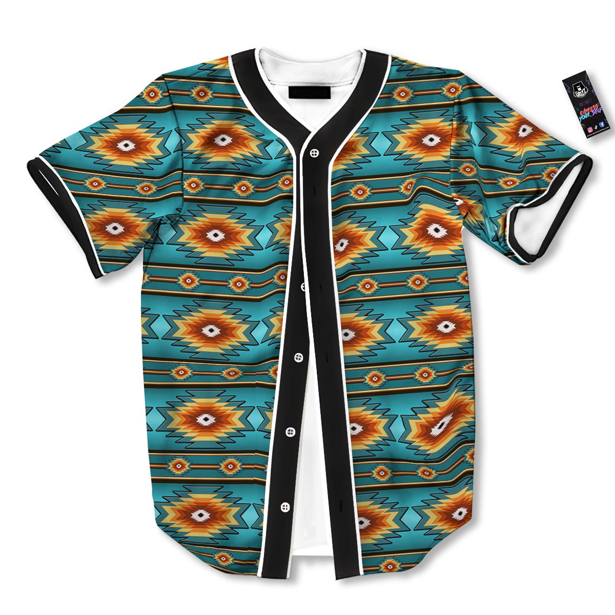 Navajo Teal Southwestern Print Pattern Baseball Jersey-grizzshop