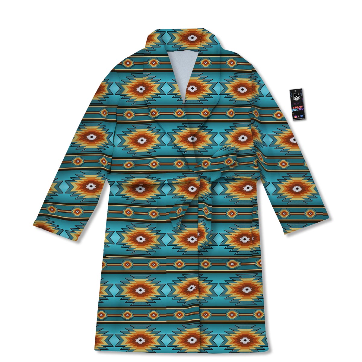 Navajo Teal Southwestern Print Pattern Bathrobe-grizzshop