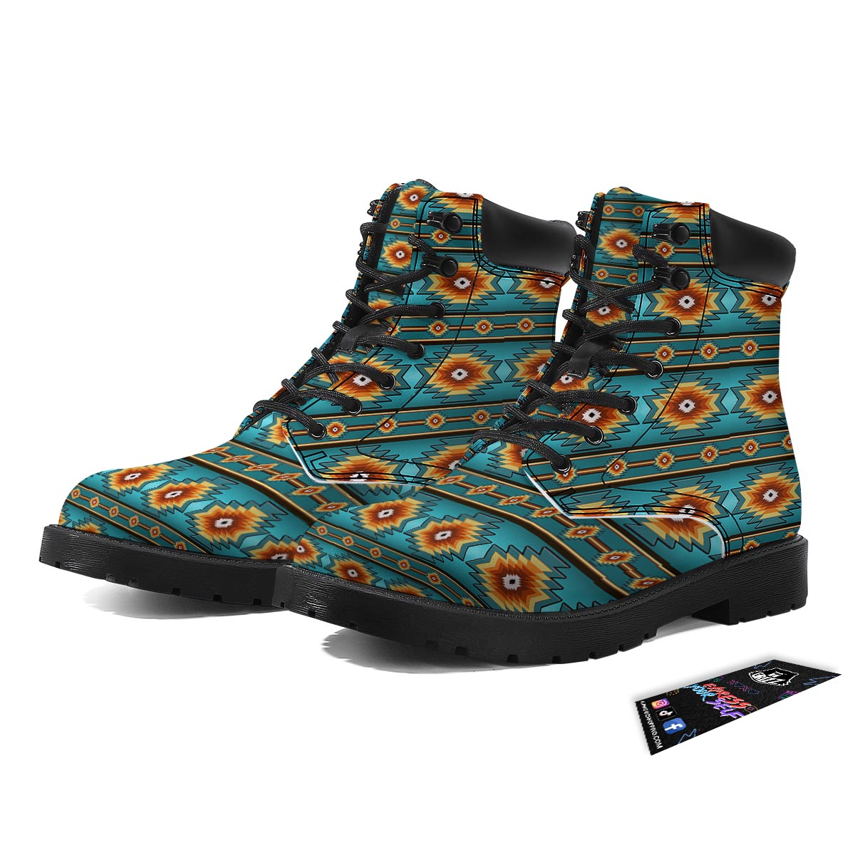Navajo Teal Southwestern Print Pattern Boots-grizzshop