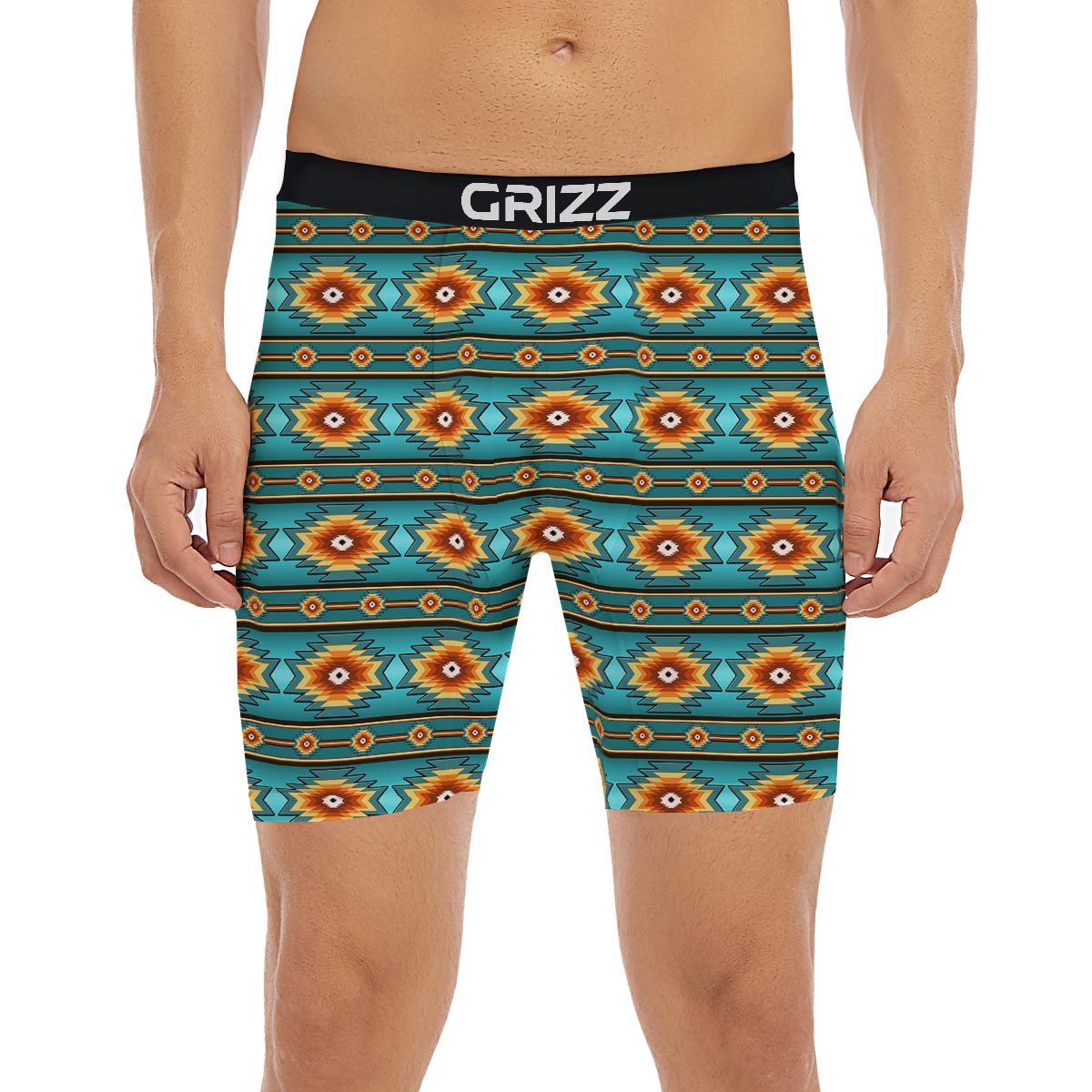 Navajo Teal Southwestern Print Pattern Boxer Briefs-grizzshop