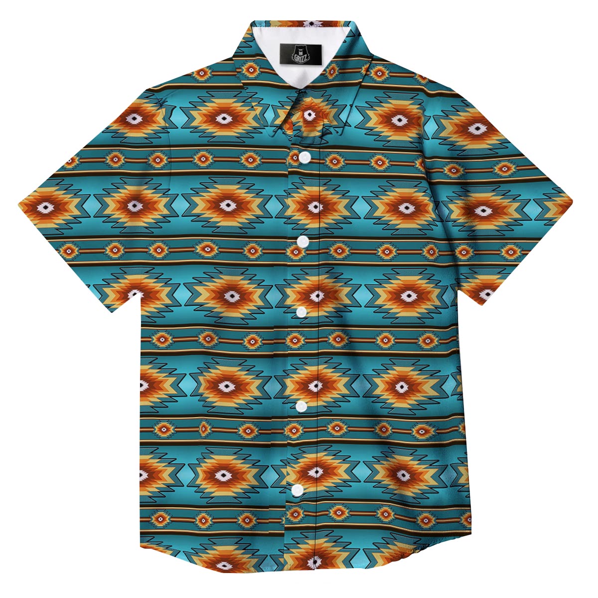 Navajo Teal Southwestern Print Pattern Button Up Shirt-grizzshop