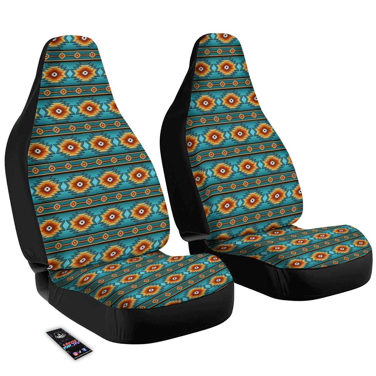 Navajo Teal Southwestern Print Pattern Car Seat Covers-grizzshop