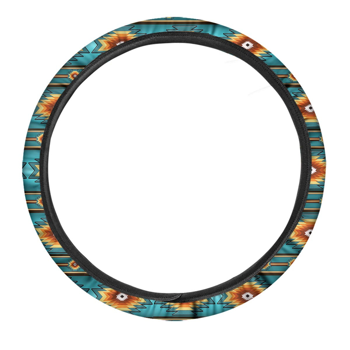 Navajo Teal Southwestern Print Pattern Car Steering Wheel Cover-grizzshop
