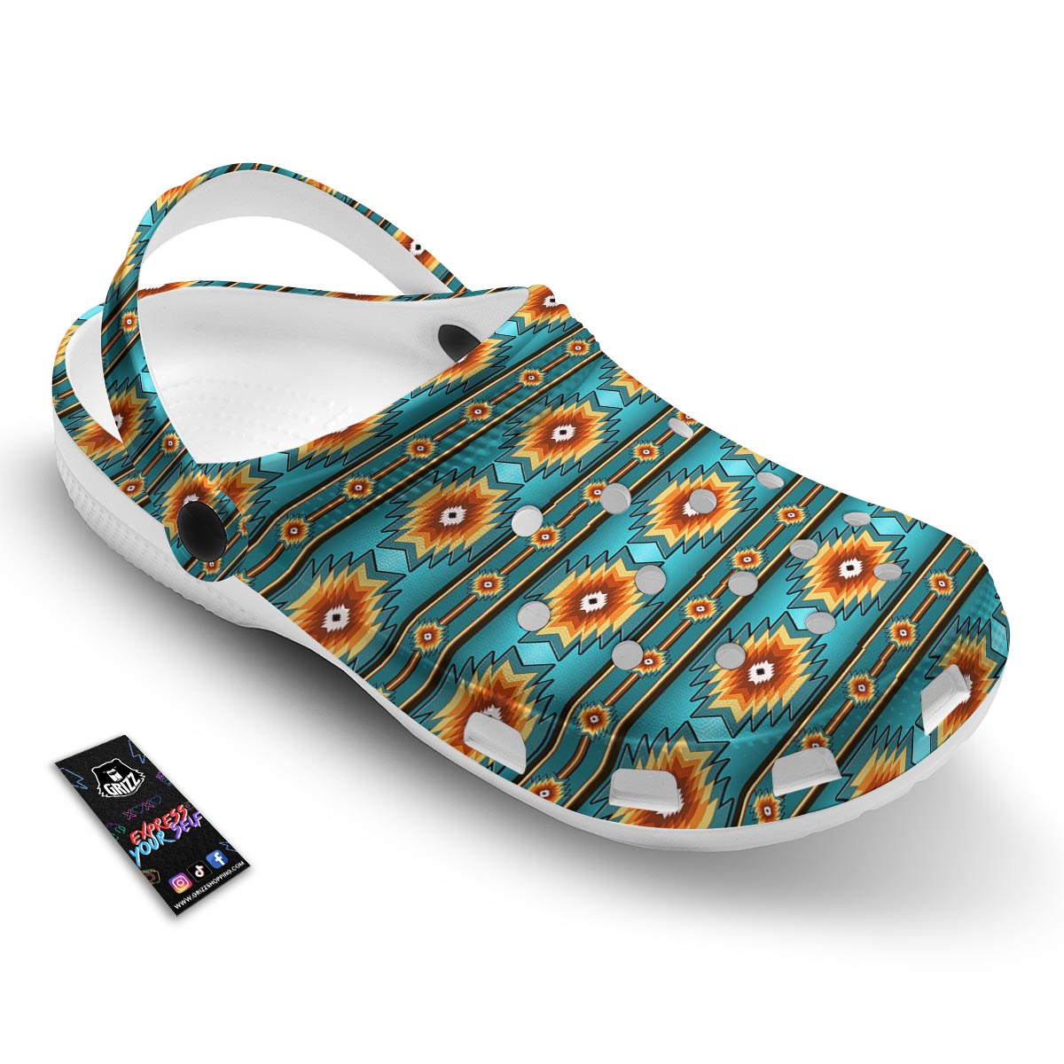 Navajo Teal Southwestern Print Pattern Clog-grizzshop