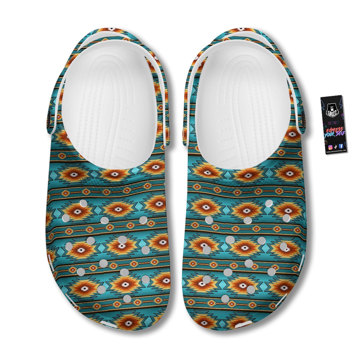 Navajo Teal Southwestern Print Pattern Clog-grizzshop